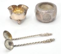 A silver hallmarked table salt on trefoil form rai