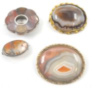 A collection of 4 19th century Scottish agate brooches to include white and yellow metal. All of
