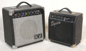 Two guitar amps to include a Squire SP-10 and Ross Fame Series Model 10.