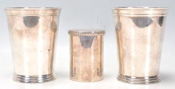 Three Silver plate beakers