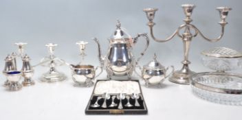 A mixed group of silver plated wares to include a good quality Viners coffee service comprising