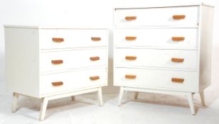 Two vintage 20th Century chest of drawers one having five drawers and the other having three, having