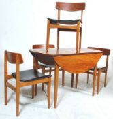A good mid 20th Century retro teak wood drop-leaf dining table of oval form raised on tapering