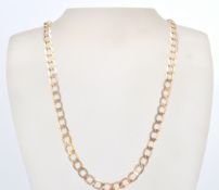 A 9ct gold / 375 marked flat belcher linked necklace chain united by lobster clasp. Stamped 375.