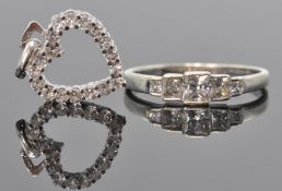 A 9ct white gold and CZ 5 stone pave set ring with cushion cut stones together with a 9ct white gold