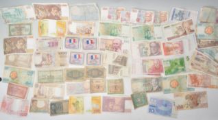 A collection of mixed 20th Century Eurpean notes to include Portuguese Escudos, French Francs,