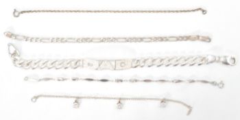 A group of four silver bracelets to include a DAD flatlink example illusion set with CZ stones and