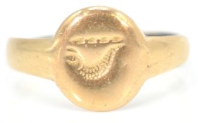 A 19th Century stamped 18ct gold signet ring havin