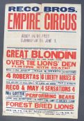 RARE ORIGINAL 1940'S RECO BROTHERS CIRCUS ADVERTIS