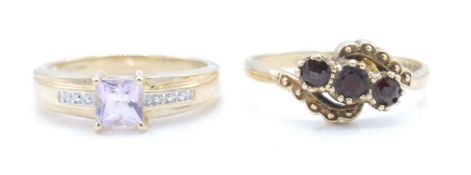 2 hallmarked 9ct gold gem set rings to include a m