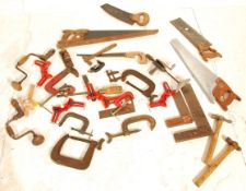 A group of vintage wood working tools with some da