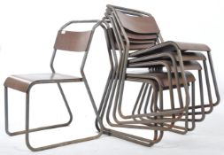 SIX RETRO VINTAGE MID CENTURY PANEL BACK METAL STACKING CHAIRS