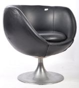 RETRO 1970'S CHROME AND BLACK LEATHER TUB SWIVEL TULIP CHAIR