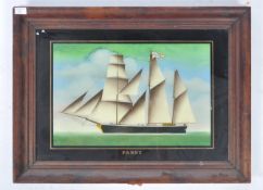 19TH CENTURY OIL PAINTING ON GLASS OF THE YACHT ' FANNY '