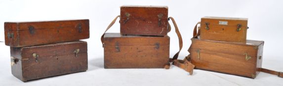 6 INDUSTRIAL MID CENTURY WOODEN SURVEYORS THEODOLITE BOXES