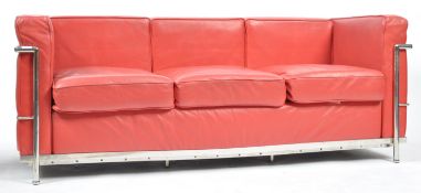 LE CORBUSIER A CONTEMPORARY LC2 RED LEATHER & CHROME SOFA