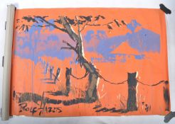 ROLF HARRIS - LARGE LANDSCAPE OIL ON PAPER PAINTING
