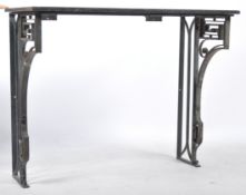 20TH CENTURY MARBLE & CAST IRON TRELLIS CONSOLE HALL TABLE