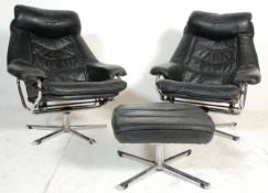 SKOGHAUG INDUSTRI - SCANDINAVIAN MID CENTURY PAIR LEATHER ARMCHAIRS