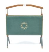 1950'S TEAK AND VINYL PADDED RETRO MAGAZINE RACK / STAND