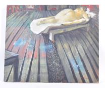 BRITISH MODERN ART 20TH CENTURY OIL ON BOARD RECUMBENT NUDE