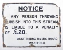 WEST RIDINGS RIVER BOARD - ENAMEL METAL ADVERTISING WARNING SIGN