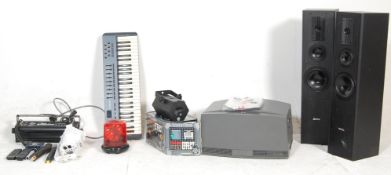 A large collection of professional audio, musical and lighting equipment to include a pair of