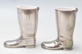 A pair of 20th Century silver plated riding boots spirit drink measures  having white lined single