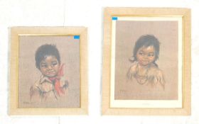 Dorothy Francis - Two large vintage retro 20th Century framed and glazed print paintings. One