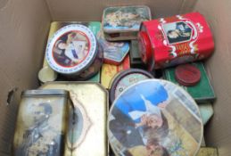 A large collection of vintage mid 20th century advertising tins, biscuits tins, to include some