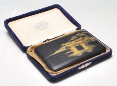 An early 20th Century Japanese Taisho Period Damascene gold inlaid cigarette / cheroot case