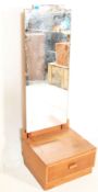 A good 1930's Art Deco Cotswold school golden oak pedestal drawer cheval mirror . The adjustable,