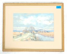 Michael Long -  A watercolour painting depicting a hunting scene in the countryside with a single