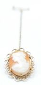 A hallmarked 9ct gold mounted cameo brooch having a carved cameo penel centre within an open work