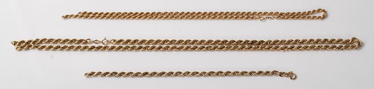 A group of stamped 375 9ct gold rope twist necklace chain pieces for spares, some having sprung ring