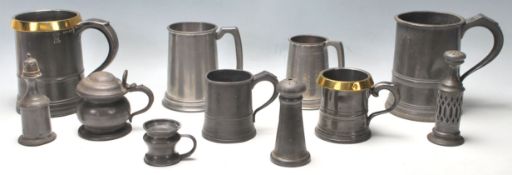 An excellent collection of 18th and 19th Century pewter tankards and pewter pepperette. measures