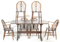 ERCOL - a retro vintage mid century dark beech and elm dining / refectory table and 6 chairs by