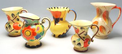 A group of five vintage 1930's Art Deco ceramic jugs to include three Czechoslovakian by Ditmar