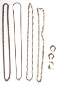 A collection of stamped 925 silver jewellery to include a figaro necklace chain, a popcorn chain,