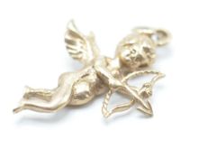 A hallmarked 9ct gold pendant in the form of cupid with a bow and arrow having a pendant bale to the