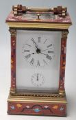 An unusual 20th Century carriage clock having enamelled cloisonne decoration to the case having
