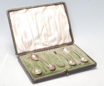 A set of six early 20th Century Edwardian Lawson & Co Scottish silver hallmarked teaspoons and sugar