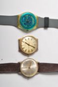 A collection of three vintage wristwatches to include a Swatch Quartz Swiss made wristwatch with