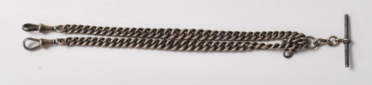 A hallmarked silver Victorian double pocket watch Albert Chain With silver hallmarked T-bar, chain