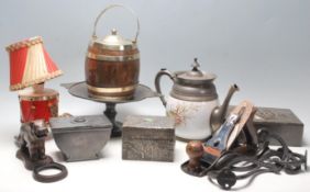 A good collection of 20th century items to include a vintage metalware arts and crafts boxes, tea