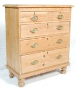 A Victorian 19th century country pine chest of drawers. The chest having two over three drawers with