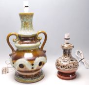 West German - A large 1960's retro vintage studio art pottery fat lava glazed twin handled floor