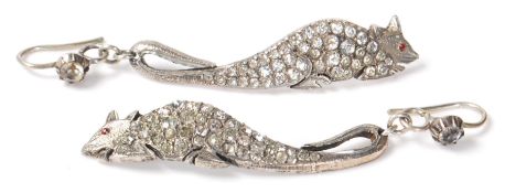 A pair of unusual vintage 20th Century ladies animal drop earrings being set throughout with round