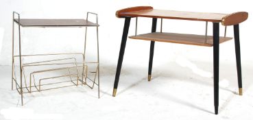 A vintage retro mid century, circa 1950's teak telephone / side table with under tier and brass