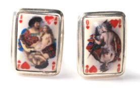 A pair of stamped Sterling Silver cufflinks with an erotic study of the Queen of Hearts and the